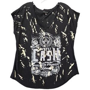 Rock Republic Black Johnny Cash Folsom Shirt Short Sleeves Scoop Neck Women's M